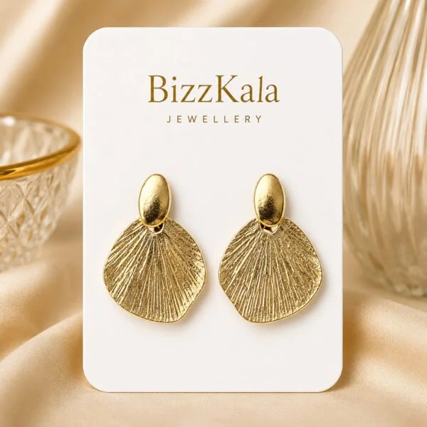 Textured Gold Fan Drop Earrings for Women