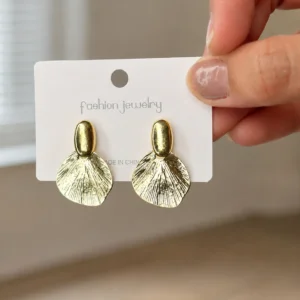 Textured Gold Fan Drop Earrings for Women - Image 4