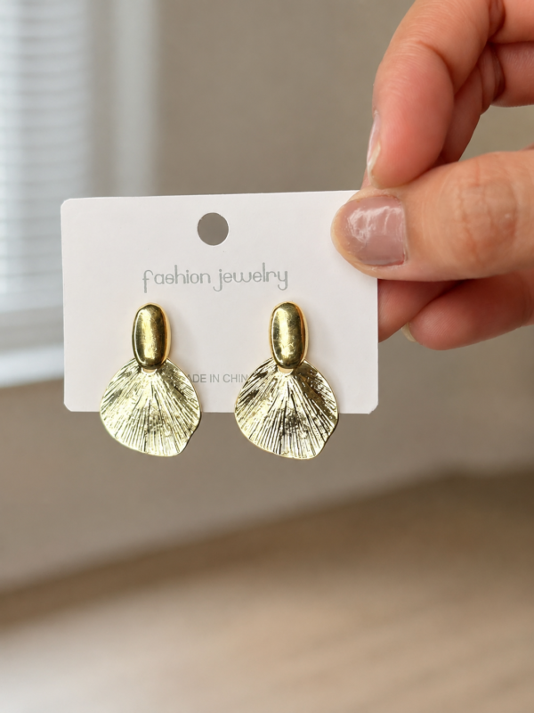 Textured Gold Fan Drop Earrings for Women