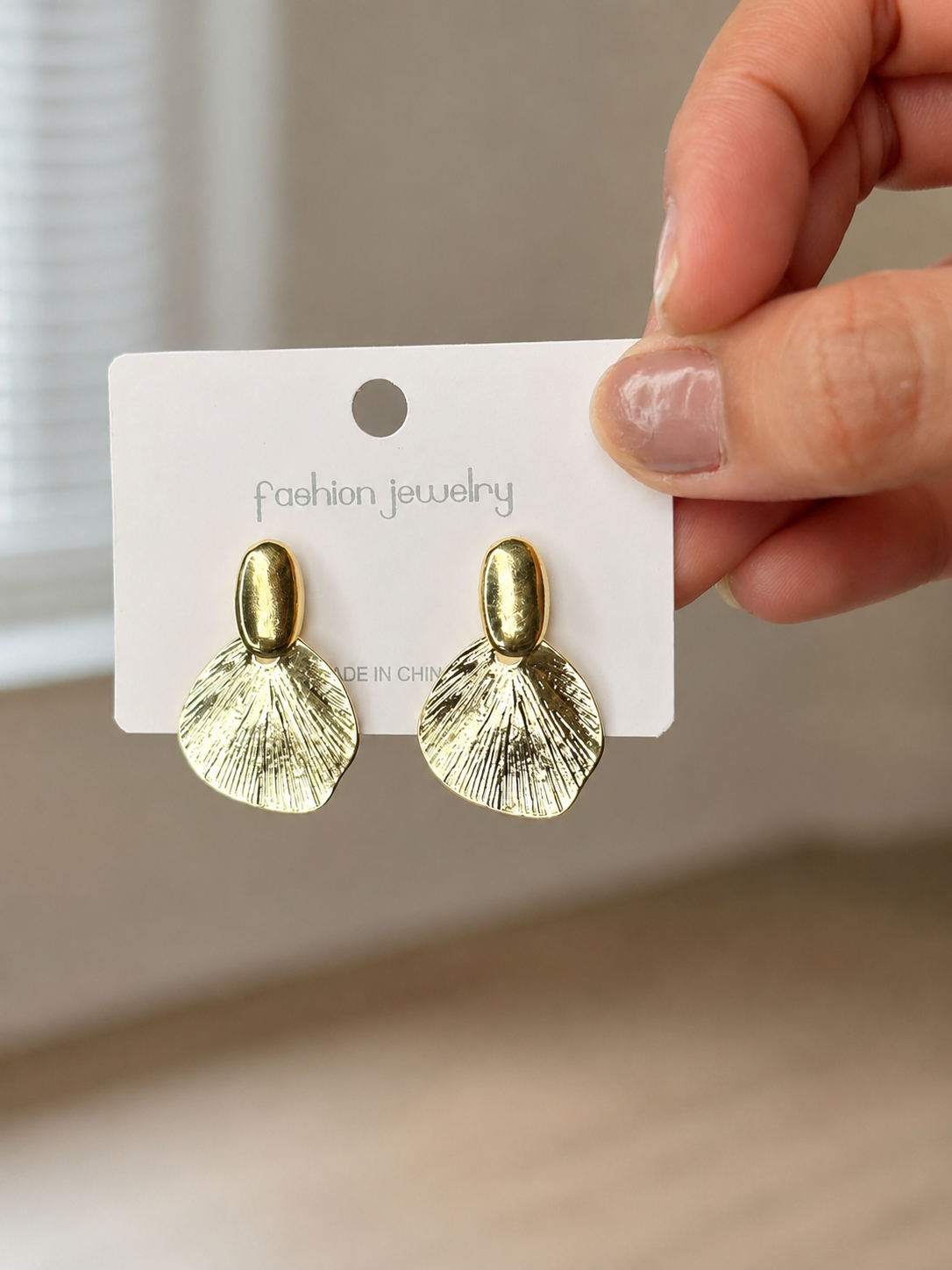 Textured Gold Fan Drop Earrings for Women - Image 4