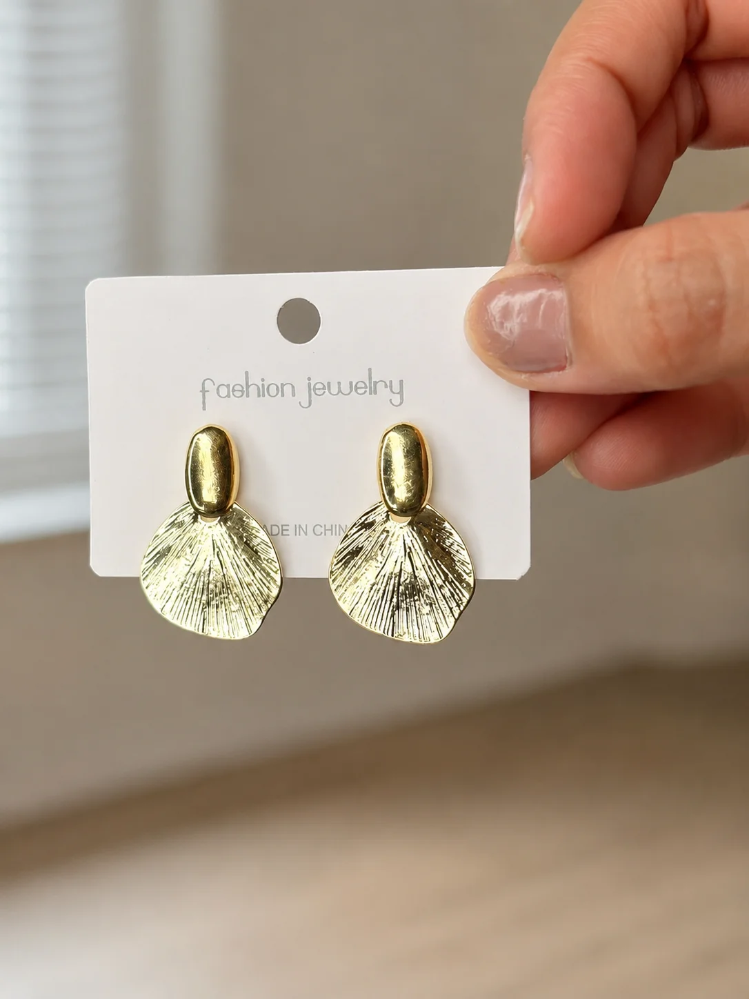 Textured Gold Fan Drop Earrings for Women - Image 4