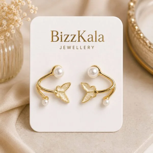 White Butterfly Pearl Earrings for Women
