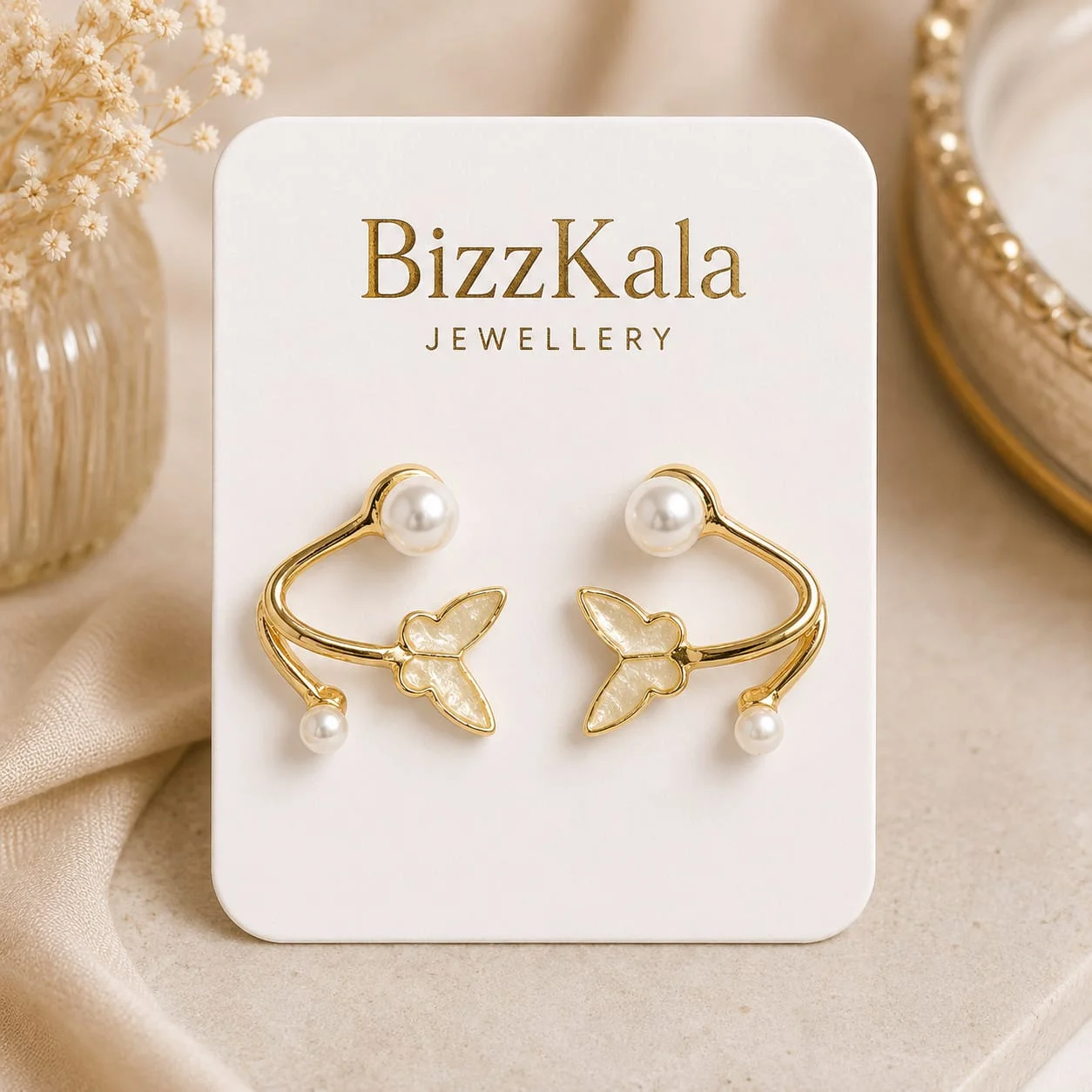 White Butterfly Pearl Earrings for Women - Image 1