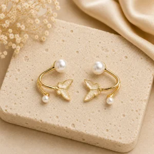 White Butterfly Pearl Earrings for Women - Image 3