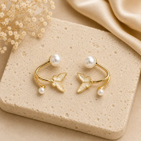 White Butterfly Pearl Earrings for Women