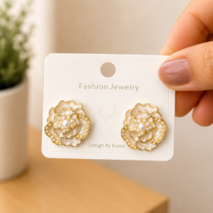 White Flower Pearl Stud Earrings for Women - Image 4