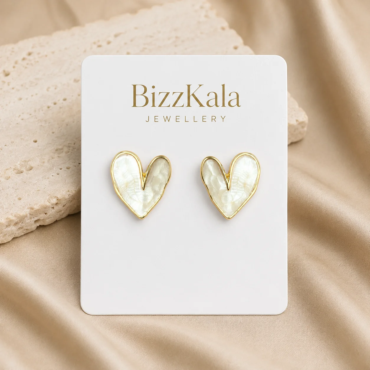 White Heart Stud Earrings for Women - Image 1