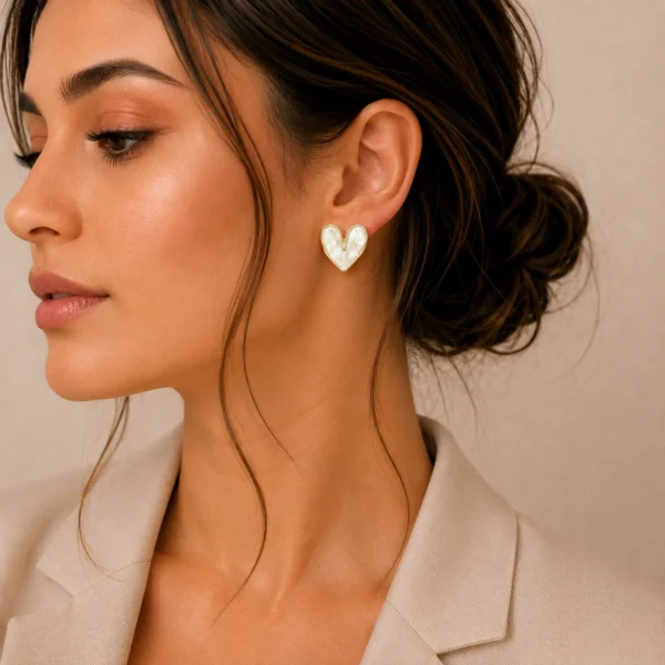 White Heart Stud Earrings for Women