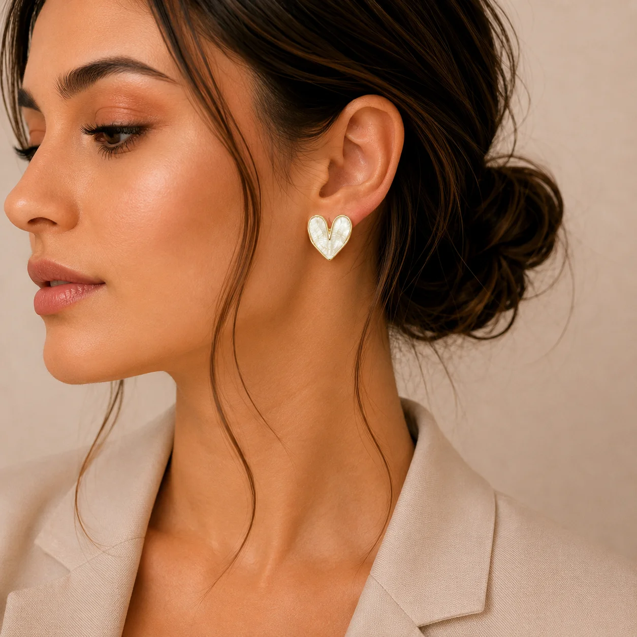 White Heart Stud Earrings for Women - Image 2