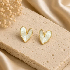 White Heart Stud Earrings for Women - Image 3