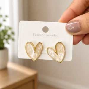 White Heart Stud Earrings for Women - Image 4