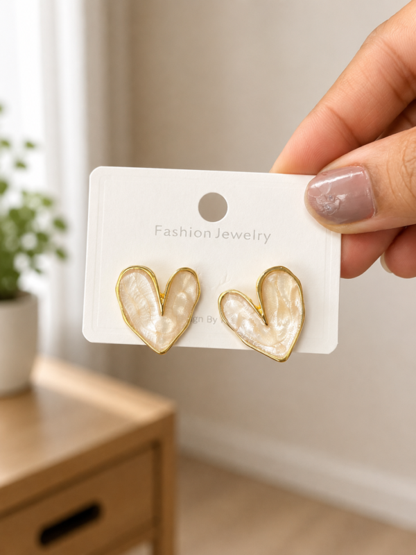White Heart Stud Earrings for Women