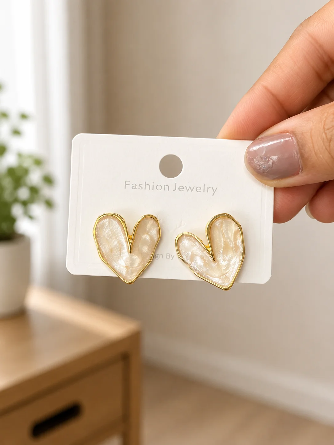 White Heart Stud Earrings for Women - Image 4