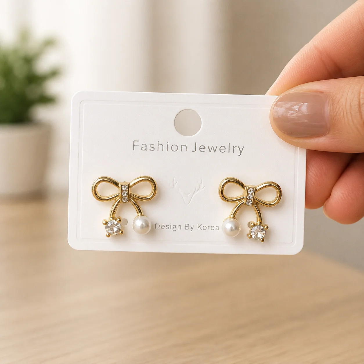 Bow Pearl Crystal Earrings for Women - Image 4