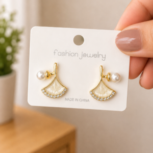 White Leaf Pearl Stud Earrings for Women - Image 4