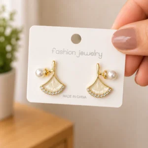 White Leaf Pearl Stud Earrings for Women - Image 4