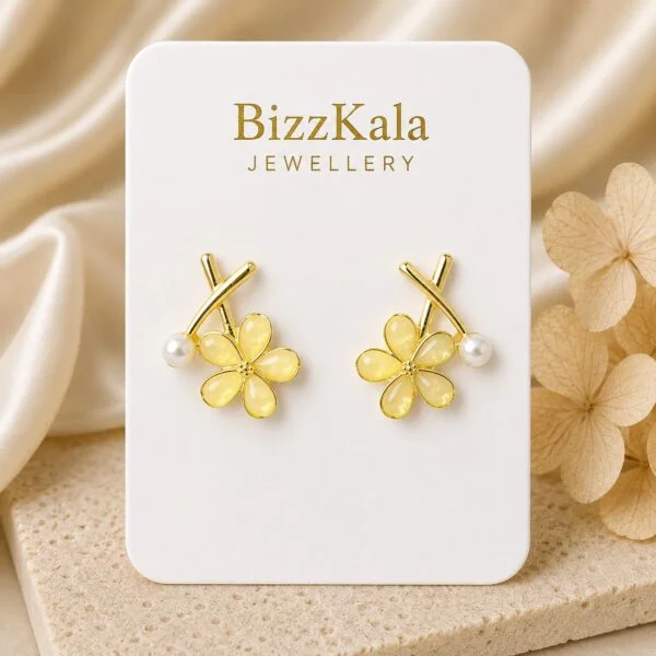 Yellow Flower Pearl Cross Earrings for Women