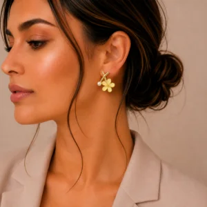 Yellow Flower Pearl Cross Earrings for Women - Image 2