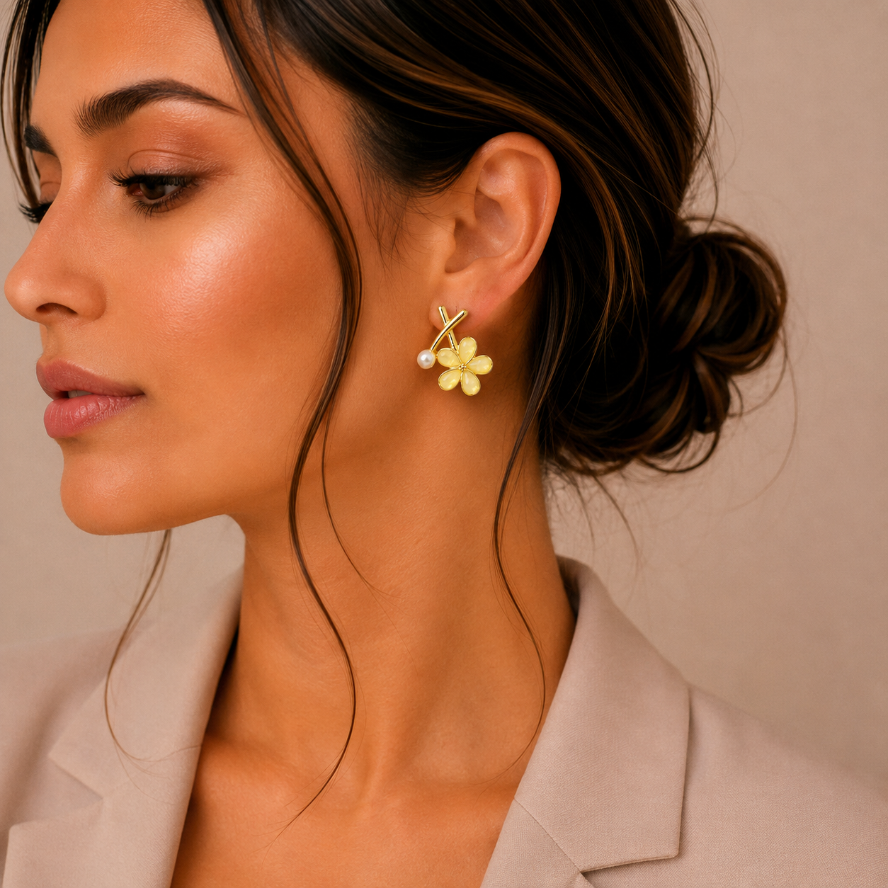 Yellow Flower Pearl Cross Earrings for Women - Image 2