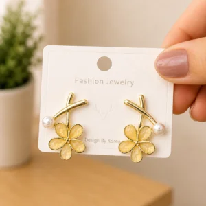 Yellow Flower Pearl Cross Earrings for Women - Image 4