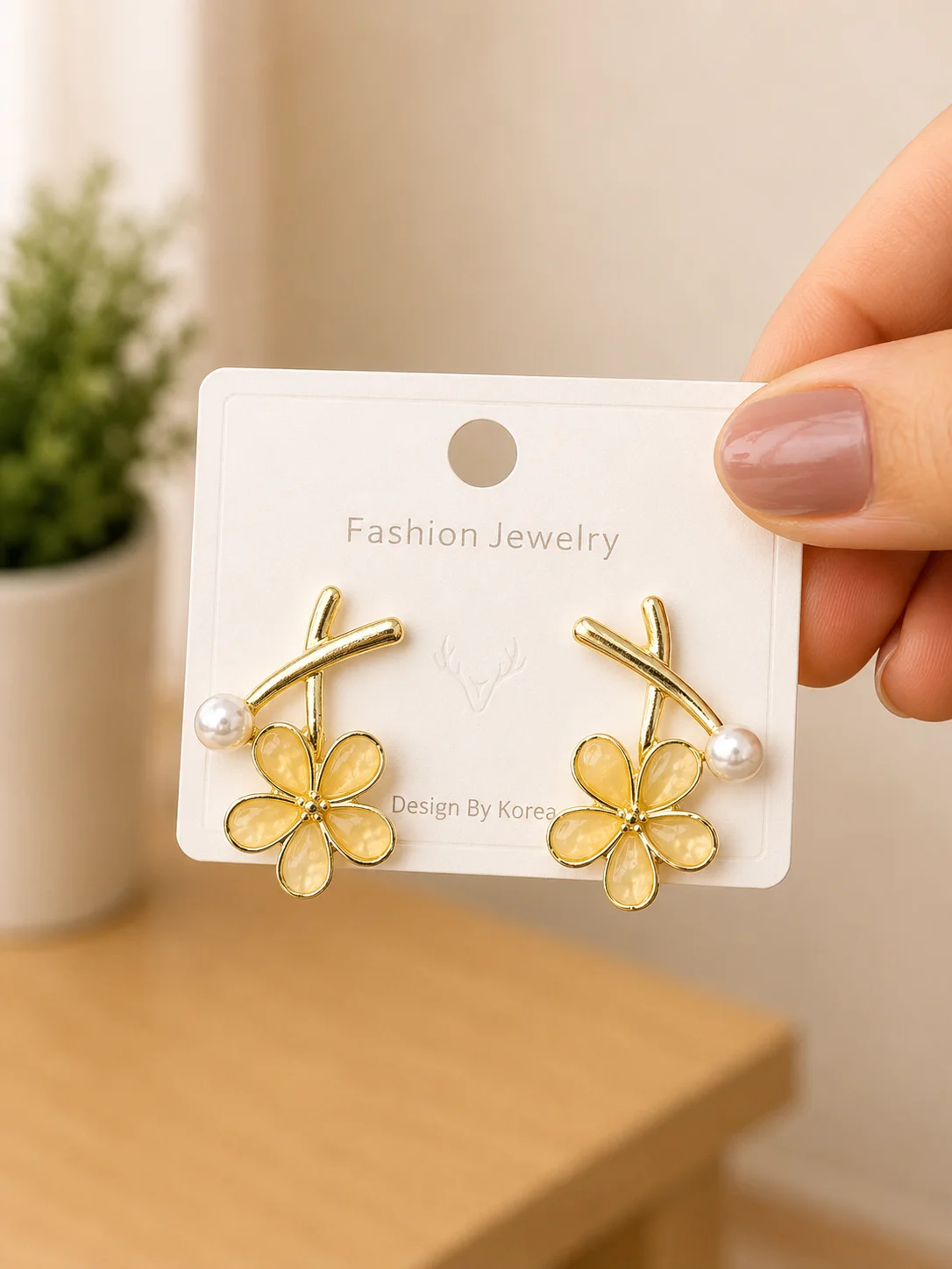 Yellow Flower Pearl Cross Earrings for Women - Image 4