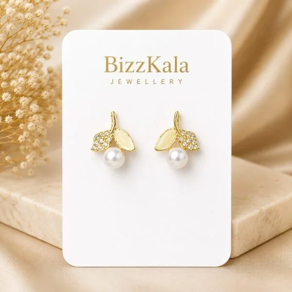 Yellow Leaf Pearl Drop Earrings for Women