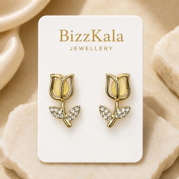 Yellow Tulip Stud Earrings for Women