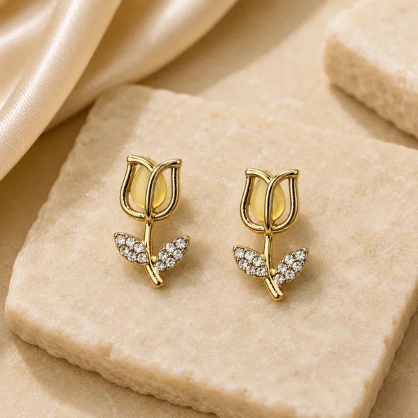 Yellow Tulip Stud Earrings for Women