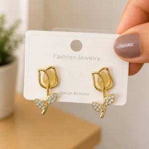 Yellow Tulip Stud Earrings for Women - Image 4
