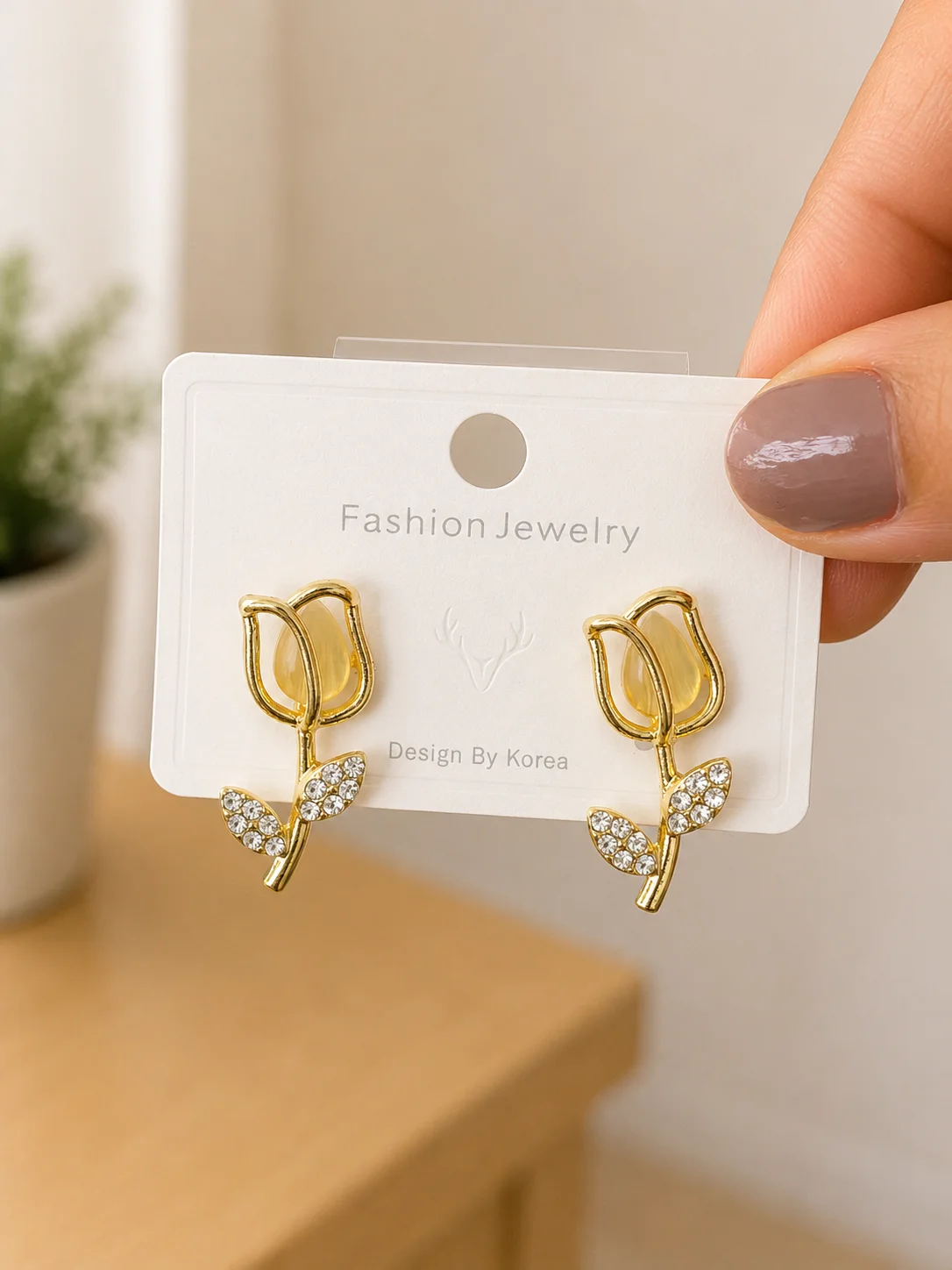 Yellow Tulip Stud Earrings for Women - Image 4