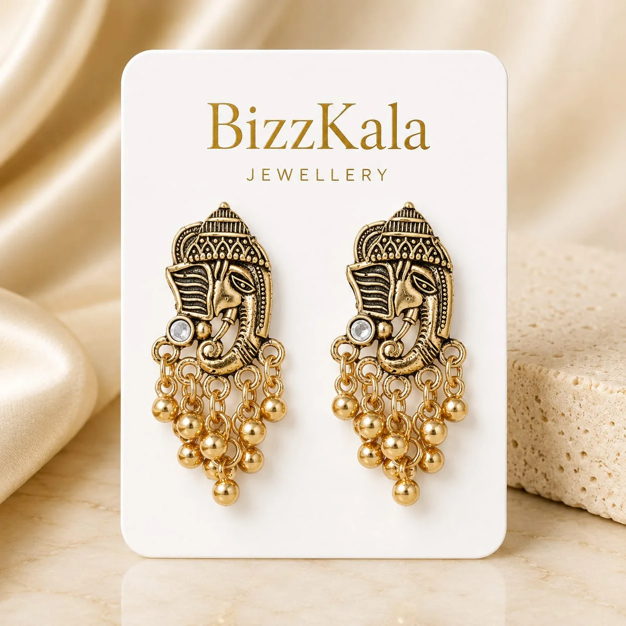 Antique Gold-Tone Ganesha Jhumka for Women - Image 1
