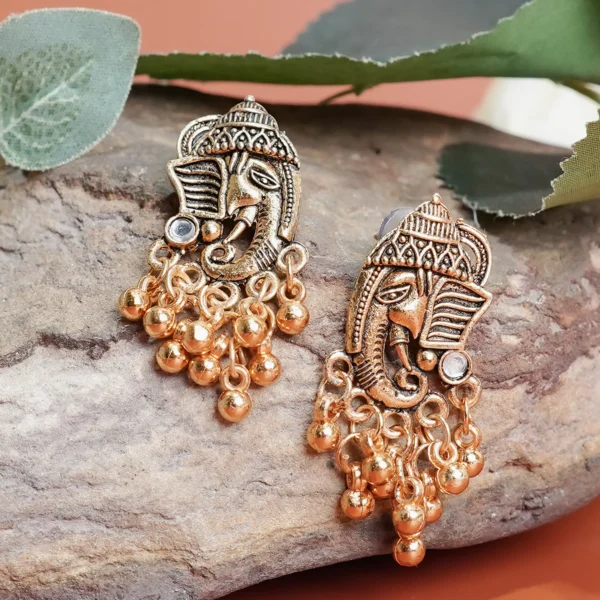Antique Gold-Tone Ganesha Jhumka for Women