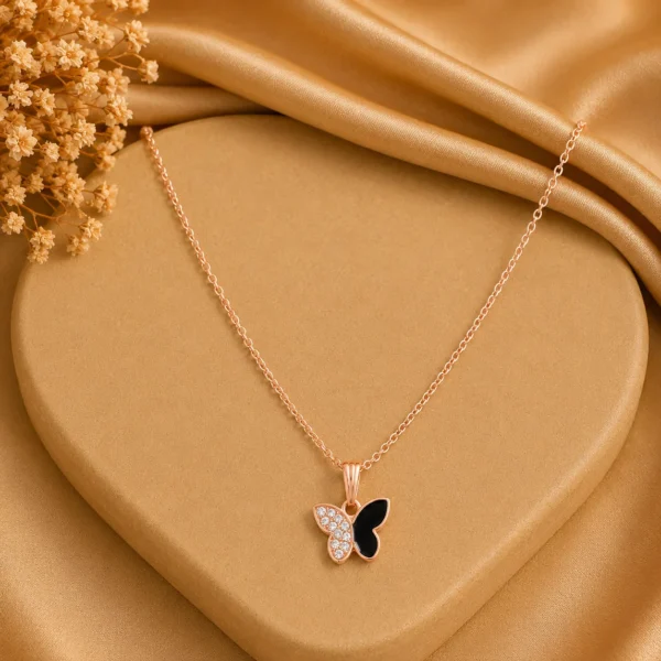 Black & Crystal Butterfly Pendant Necklace for Women