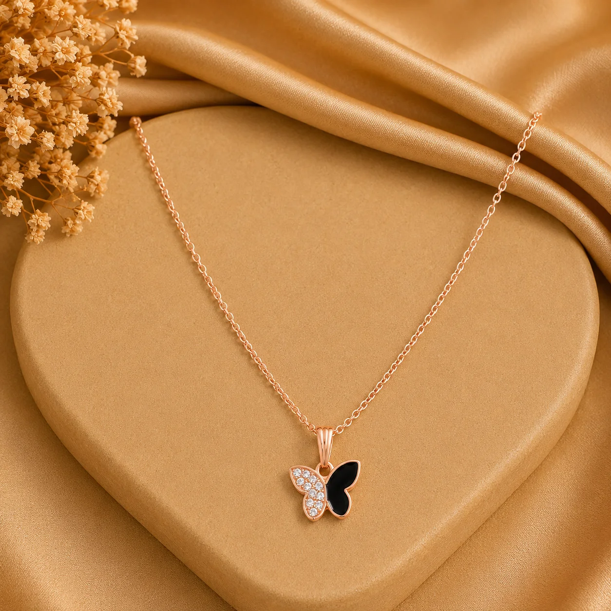 Black & Crystal Butterfly Pendant Necklace for Women - Image 1