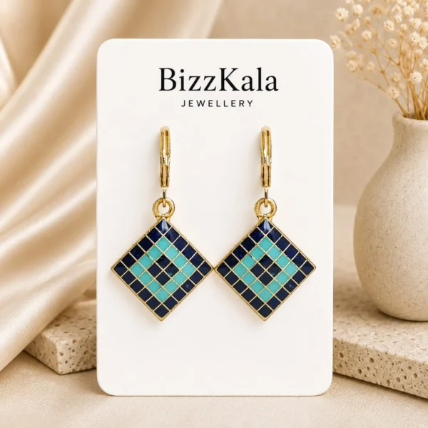 Blue Aqua Checkered Jhumka for Women
