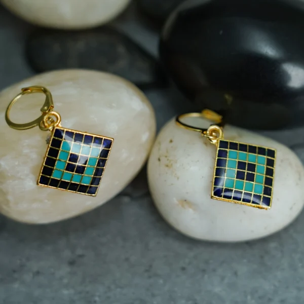 Blue Aqua Checkered Jhumka for Women