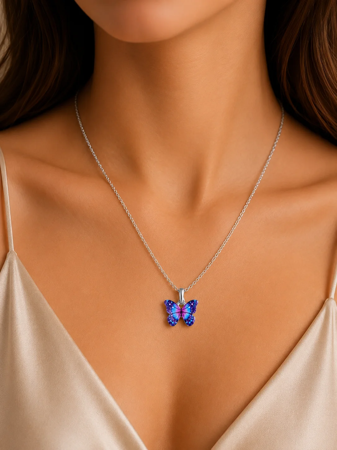 Blue Butterfly Pendant Necklace for Women - Image 2