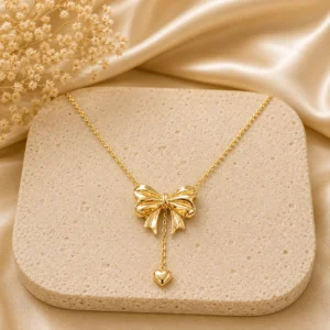 Bow Heart Drop Necklace for Women