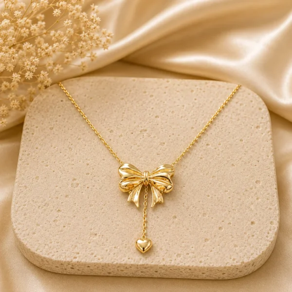 Bow Heart Drop Necklace for Women