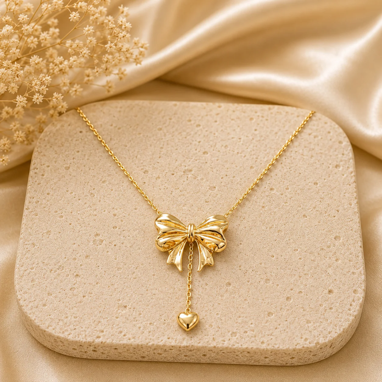 Bow Heart Drop Necklace for Women - Image 1