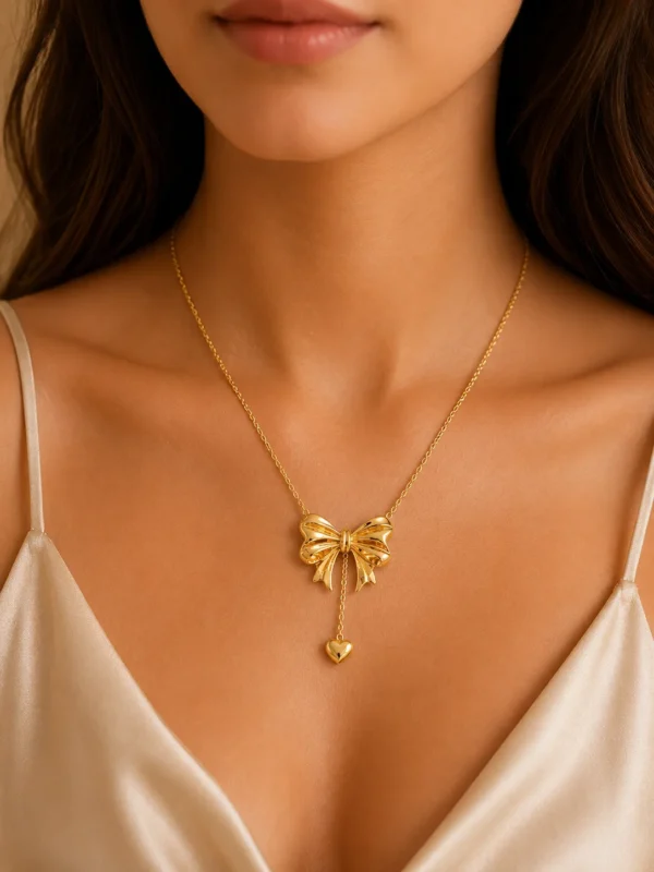 Bow Heart Drop Necklace for Women