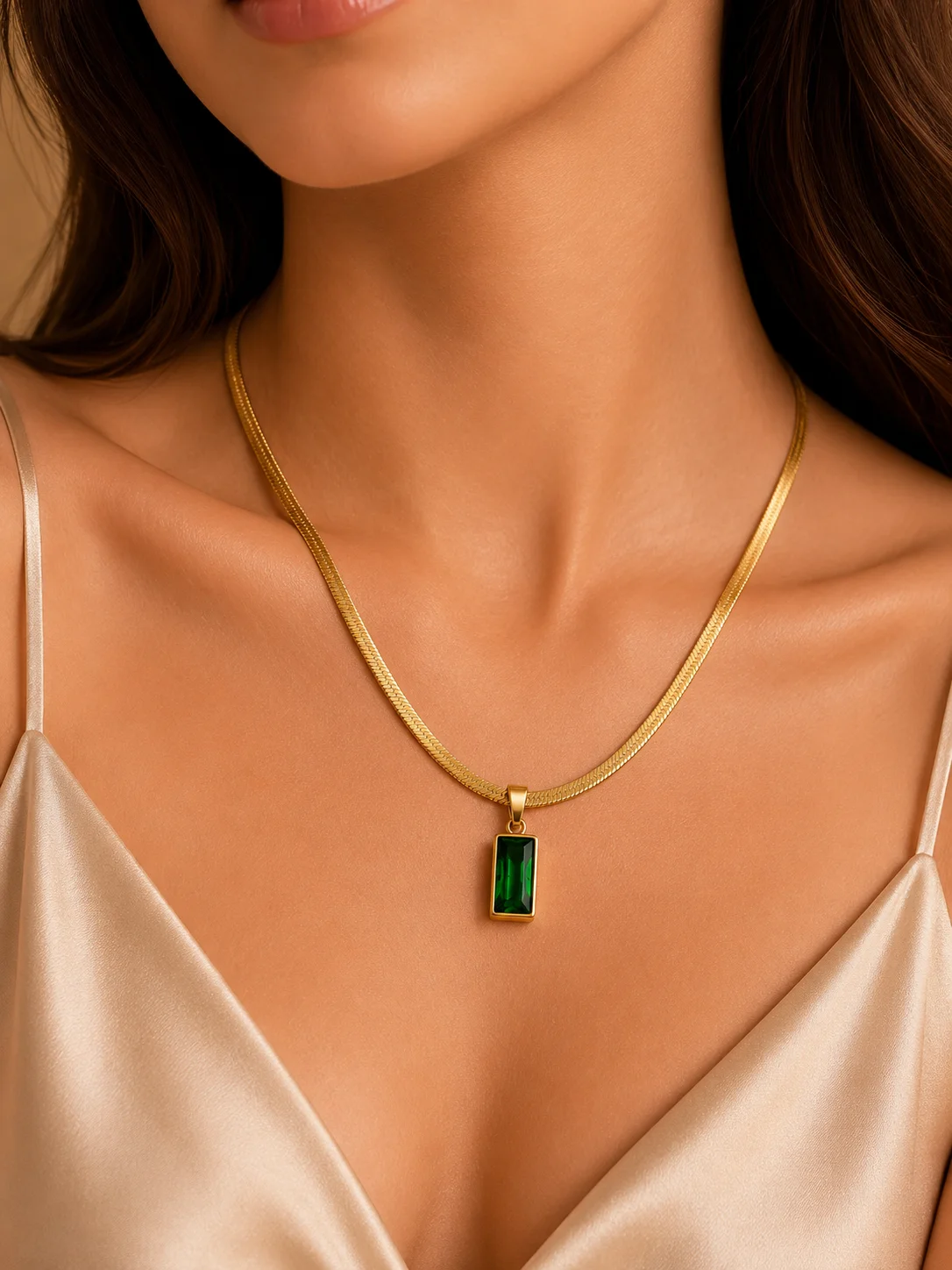 Emerald Green Crystal Pendant Necklace for Women - Image 2