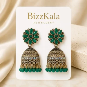 Emerald Green Floral Beaded Jhumka for Women