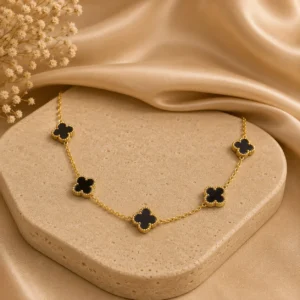 Gold-Tone Black Clover Charm Necklace for Women