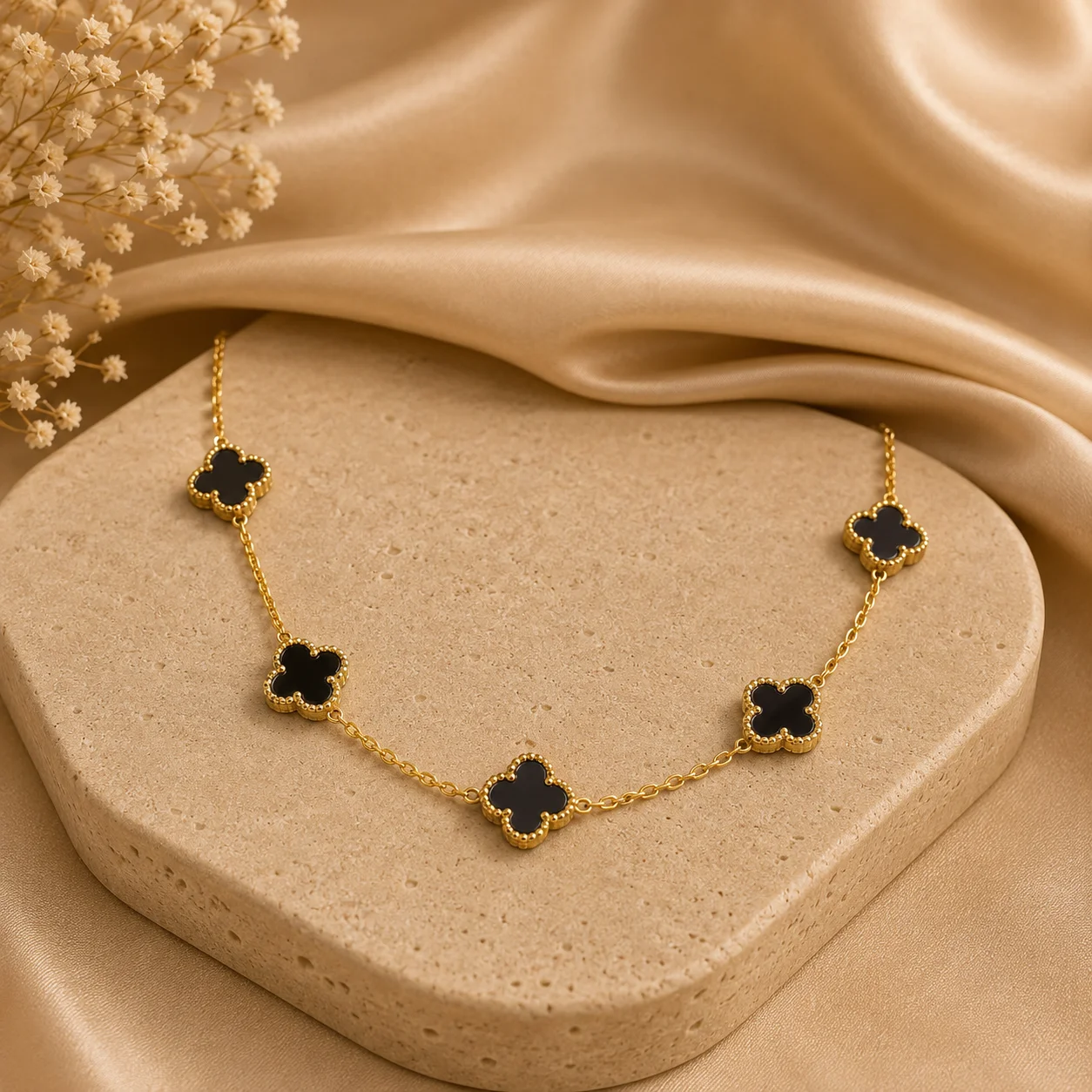 Gold-Tone Black Clover Charm Necklace for Women - Image 1