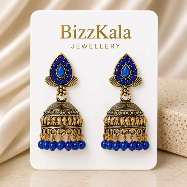 Gold-Tone Blue Stone Jhumka for Women