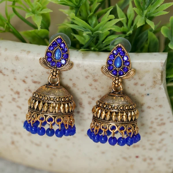 Gold-Tone Blue Stone Jhumka for Women
