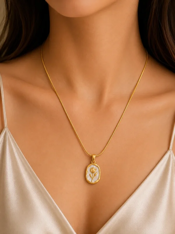 Gold-Tone Floral Pearl Pendant Necklace for Women