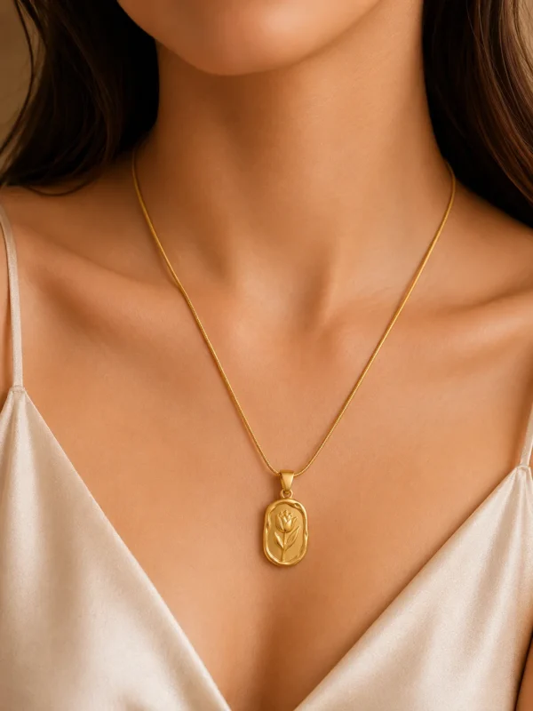 Gold-Tone Floral Pendant Necklace for Women