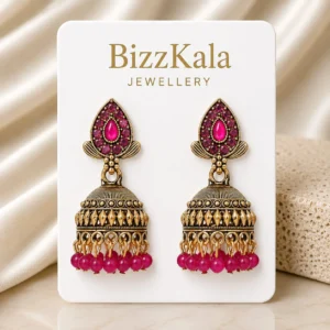 Gold-Tone Pink Stone Jhumka for Women